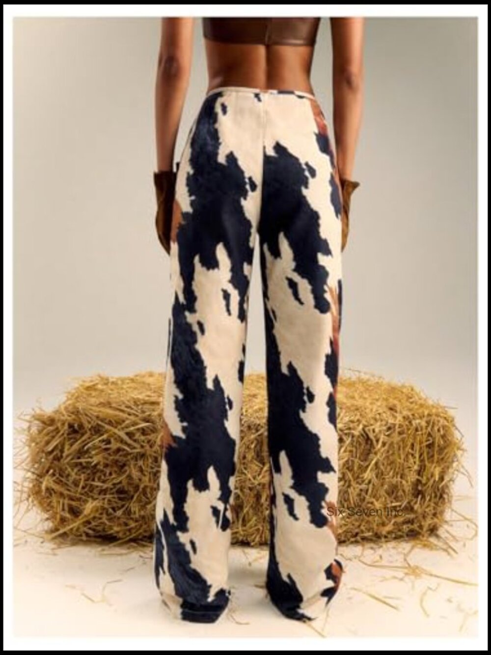Western Cow Print Wide Leg Denim Pants Casual Y2k Trousers - Picture 2 of 5